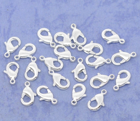CL091A - 100 pcs. Silver Plated Lobster Clasps - 12mm X 7mm - Made of Copper! Very high quality! - Claw Clasps