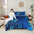 thumbnail image 4 of Manfei Dreamy Blue Butterfly Bedding King Comforter Set for Girls, Psychedelic Galaxy Down Comforter, Chic Animal Bedding Sets King with Comforter, Microfiber Room Decoration, 3 Pieces Reversible, 4 of 8