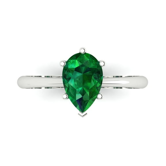 Solitaire Engagement Ring for Women - 1.5ct Simulated Emerald in 18K White Gold Promise Ring