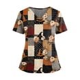 thumbnail image 2 of IYYVV Halloween Scrub Tops Women Cute V Neck Print Nursing Working Uniform with Pocket Holiday Stretchy Tee Shirt Black XL, 2 of 5