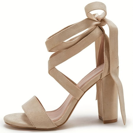 KINODAY Lace-up High Heels Chunky Sandals With Open Toes Lace-up Summer Formal Shoes