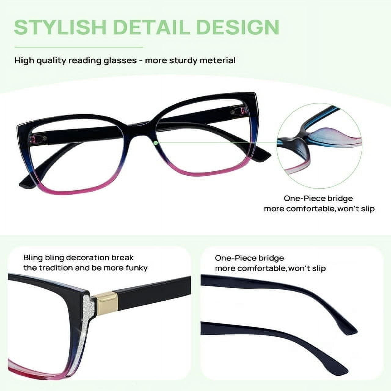 OCCI CHIARI Fashion Reading Glasses for Women 1.50 OversizedReaders 1.0 1.25 1.5 1.75 2.0 2.25 2.5 2.75 3.0 3.5 4.0 5.0 6.0 (Blue-Purple,3.0+)