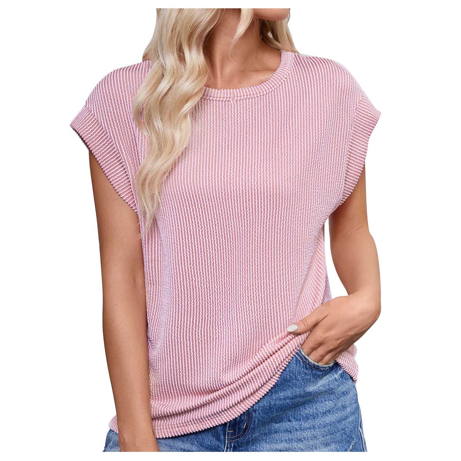 Timegard Tops for Women Summer Casual Cap Short Sleeve Basic Tee Solid Color Round Neck T Shirts Blouse