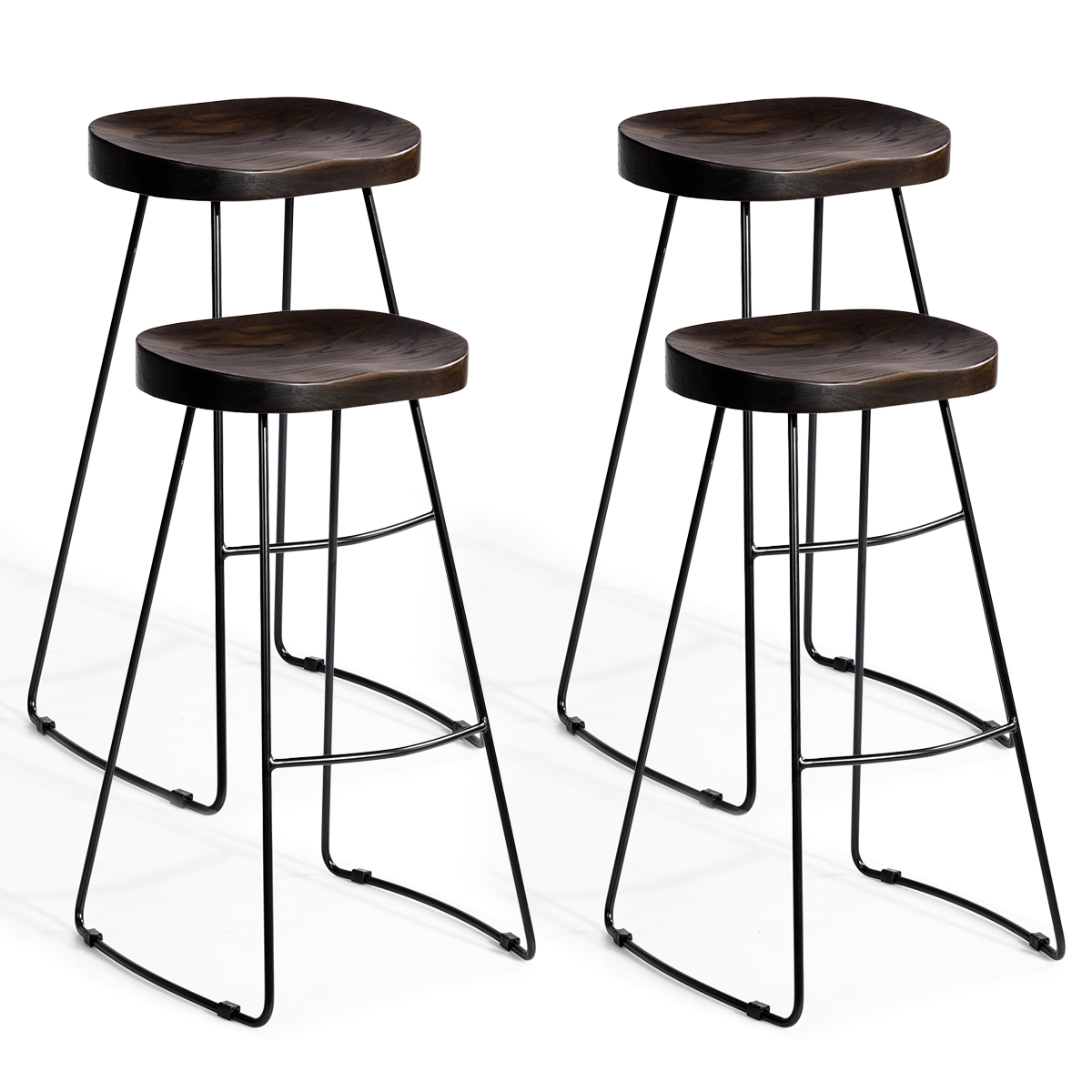 Topbuy 4 PCS Bar Stools Industrial Vintage Wooden Saddle ...