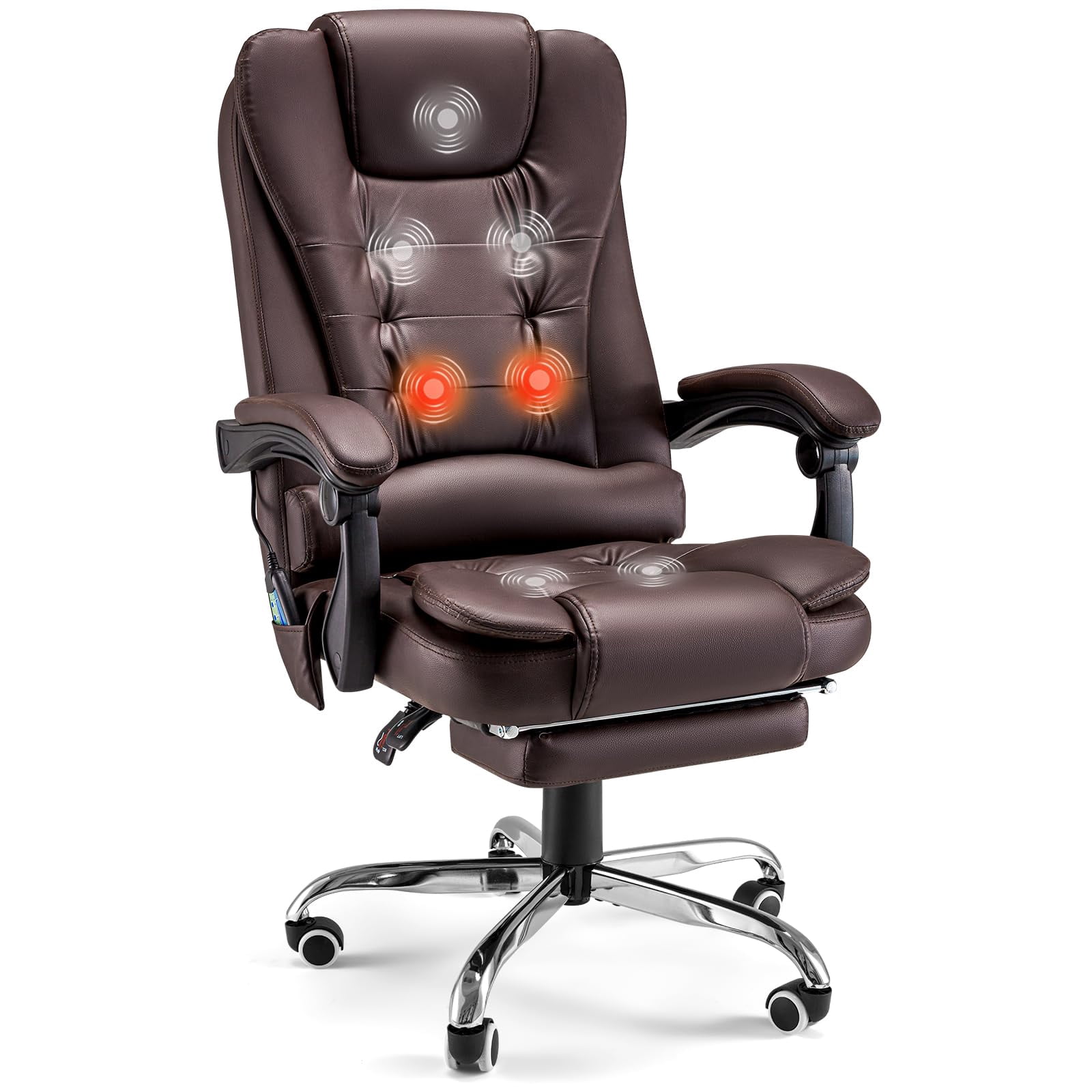 AECOJOY 7 Points Massage Office Chair with Heat Ergonomic Reclining Computer Chair High Back Desk Chair w/Retractable Footrest Ergonomic Leather Office Chair，Brown