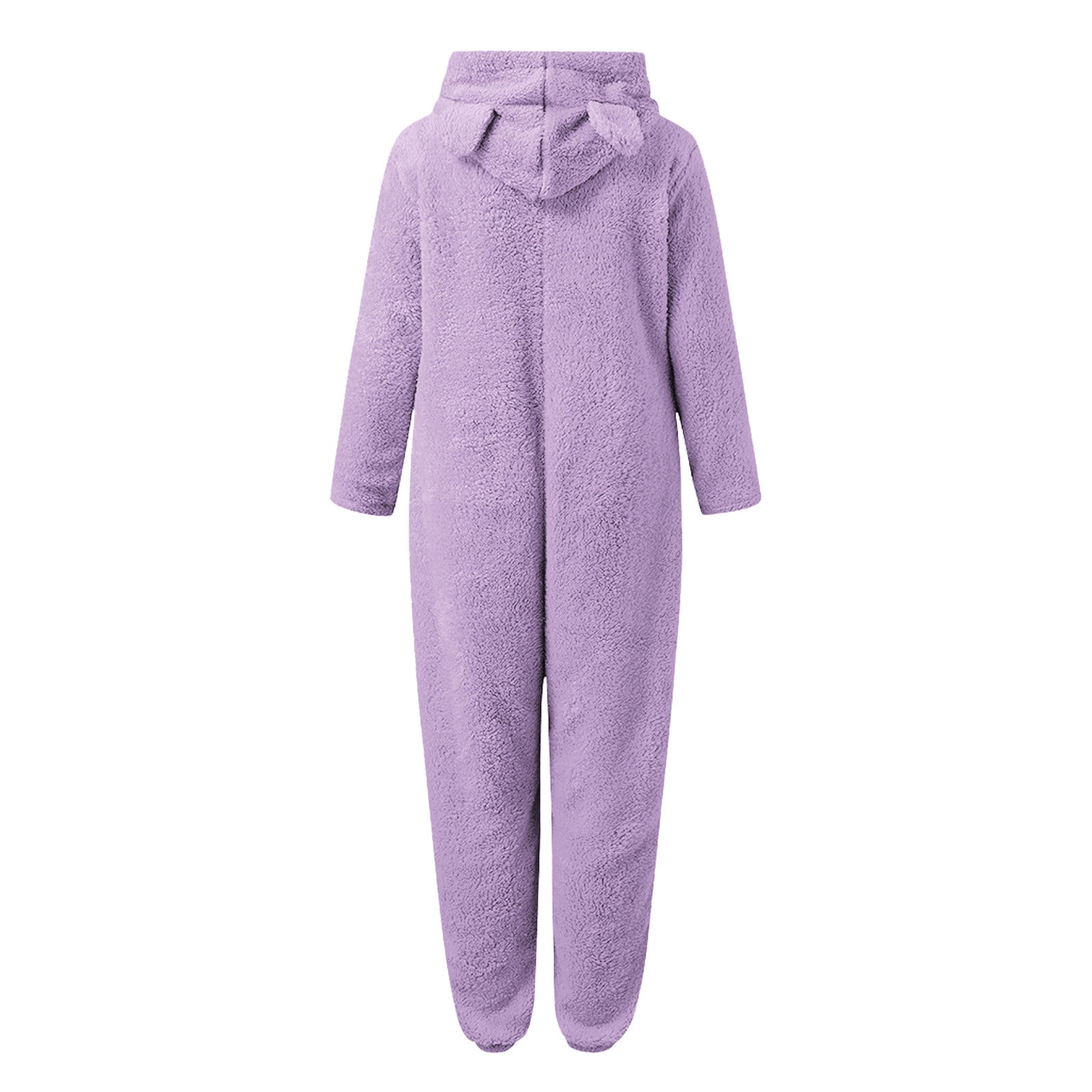 Lovskoo Womens Fluffy Hooded Jumpsuit Fuzzy Pajamas Long Sleeve Cute Ear One Piece Onesie Winter Warm Rompers Sleepwear Purple