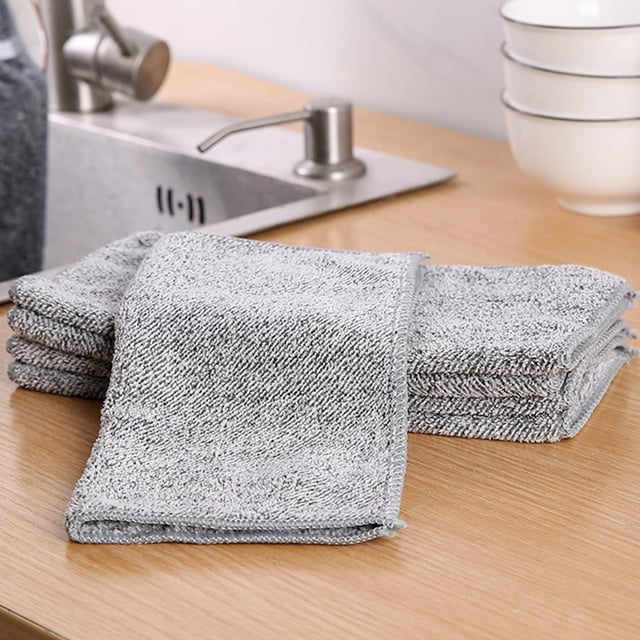 Paños de cocina gruesos de fibra - paños de limpieza de poliéster gris en pack de 7, toallas de cocina absorbentes de 30x30cm para encimeras y platos
