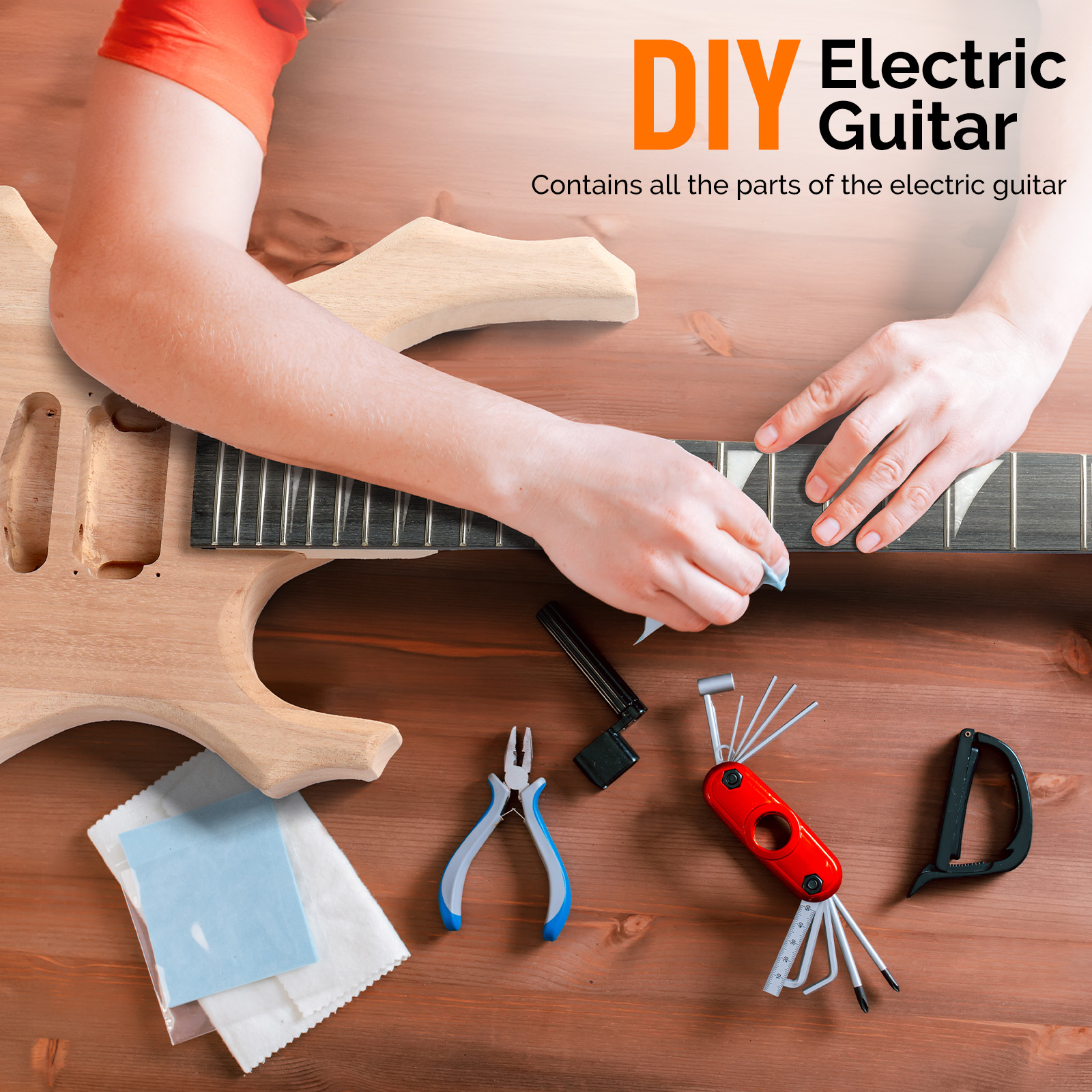 GLARRY DIY Electric Guitar Kit, 6 Strings, Mahogany Wood Body, Maple Neck, Beginner, All Components Included, Build Your Own Guitar (GST)