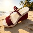 thumbnail image 5 of ZQUUVOU Women's Wedge Sandals Heeled Chunky Sole Open Toe Suede Slip on Casual Summer Comfy Cork Sandals Footwear Burgundy, 5 of 7