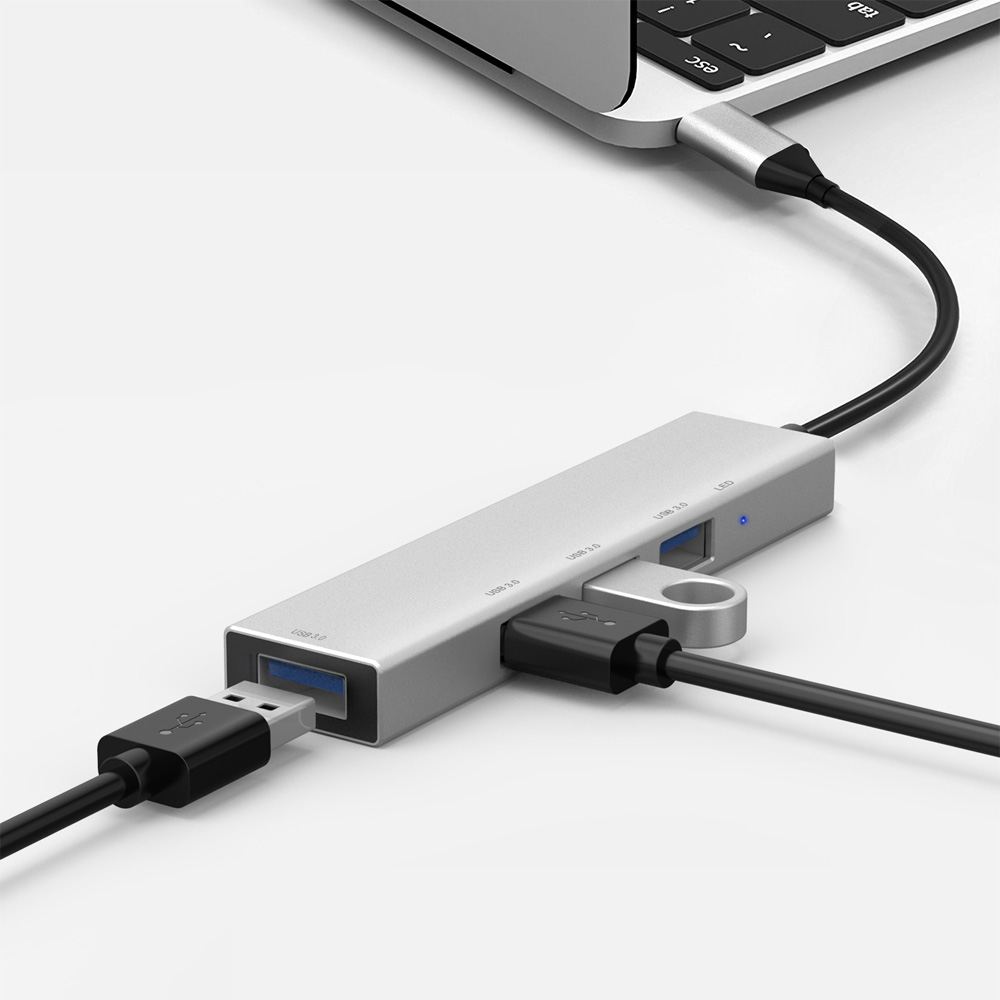 axGear USBC Type C to USB 3.0 4 Port Hub Adapter USBC Aluminum Slim