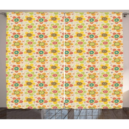 Colorful Curtains 2 Panels Set Flowers Of Many Colors On Heart