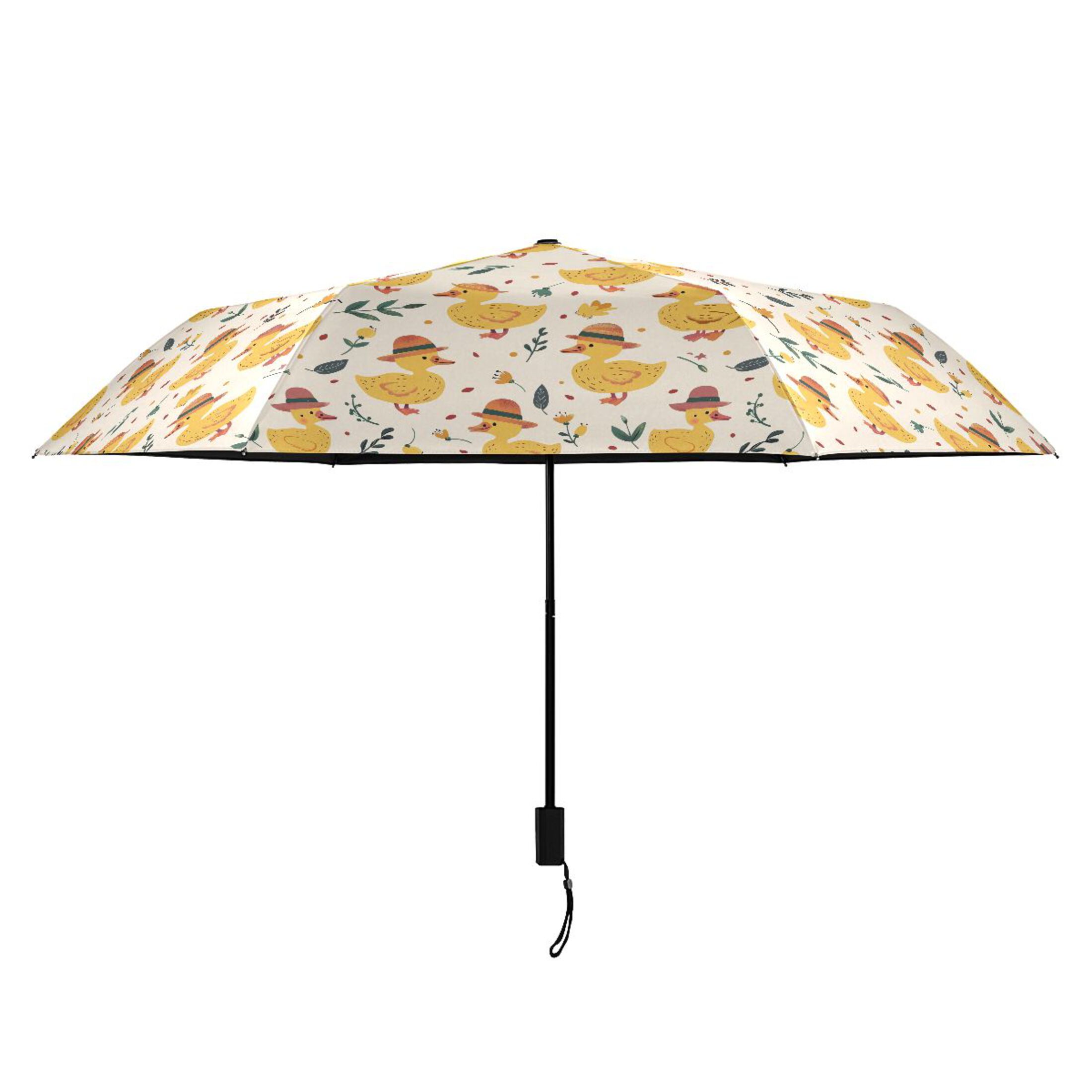 Cute Ducks with Hat Compact Sun Umbrella Windproof Travel Umbrellas for Rain Strong Portable UV Protection