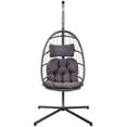 thumbnail image 4 of Outdoor Swing Chair, Wicker Egg Chair with Stand and Cushions, Hanging Chair for Bedroom Patio Porch Balcony, Hammock Chair Outdoor Lounger, Dark Gray, 4 of 6