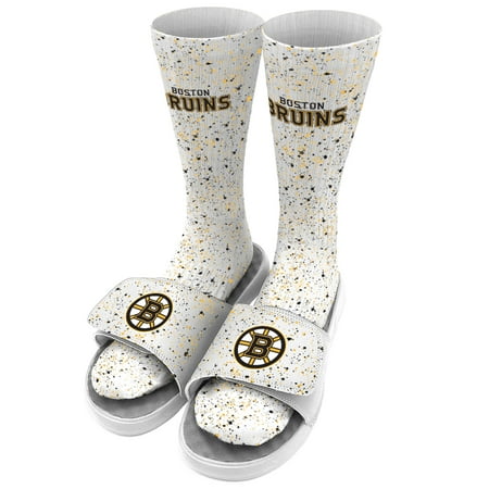 

Men s ISlide White Boston Bruins Speckle Socks & Slide Sandals Bundle