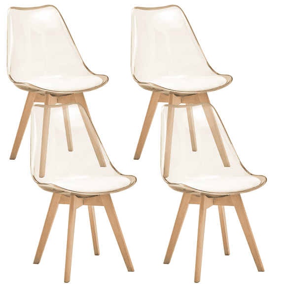 Dining Chairs Set of 4, Clear Acrylic Mid Century Modern Kitchen Chairs with Soft Padded and Wood Legs for Dinner, Living Waiting Room, Bedroom, Apartment, Light Brown
