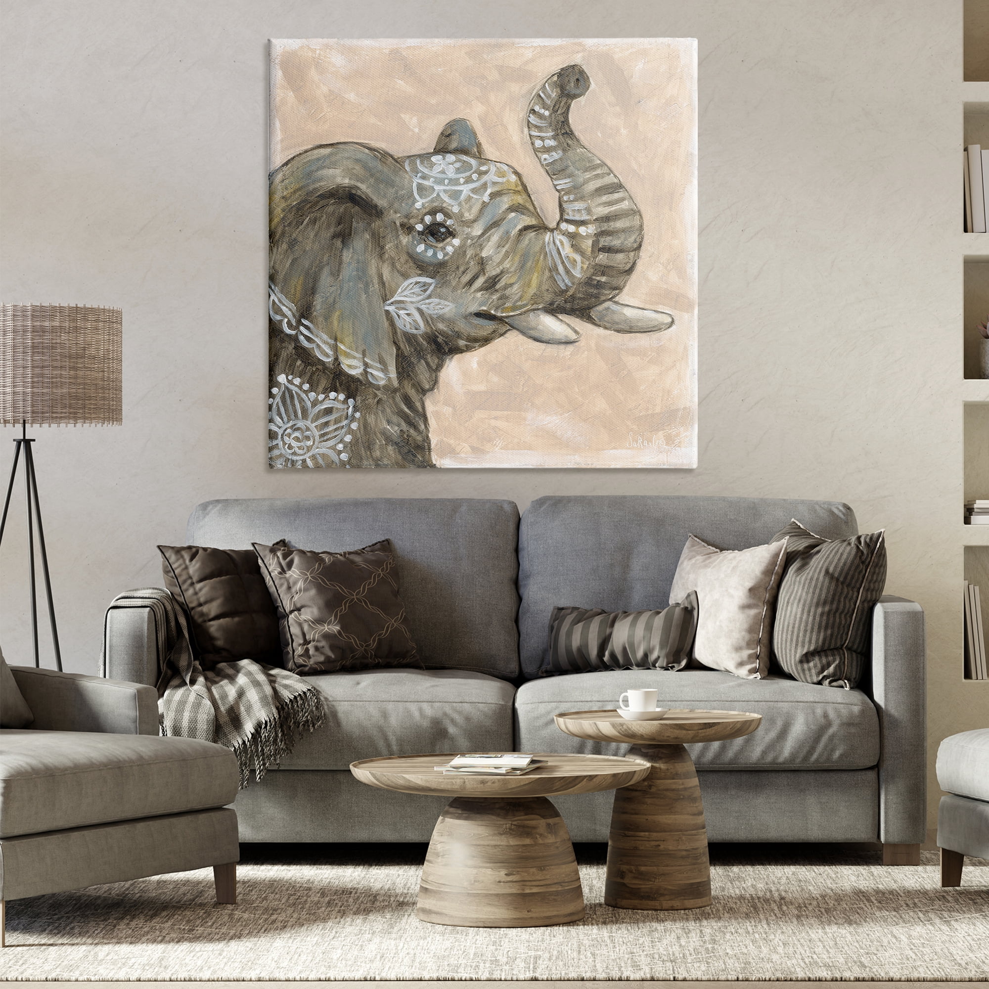 Stupell Industries Boho Patterned Elephant Animals Painting Wrapped Canvas Art Print Wall Art, 36 x 36