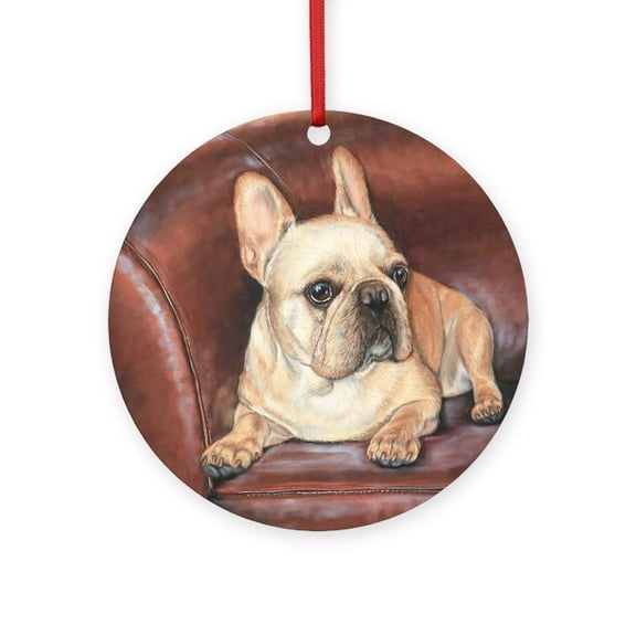 CafePress - French Bulldog By Dawn Secord - Round Wood Ornament 4"