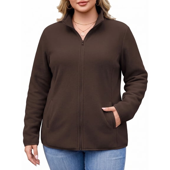 Weardear Plus Size Fleece Jackets for Women Lightweight Full Zip Jacket with 4 Pockets Warm Winter Coat
