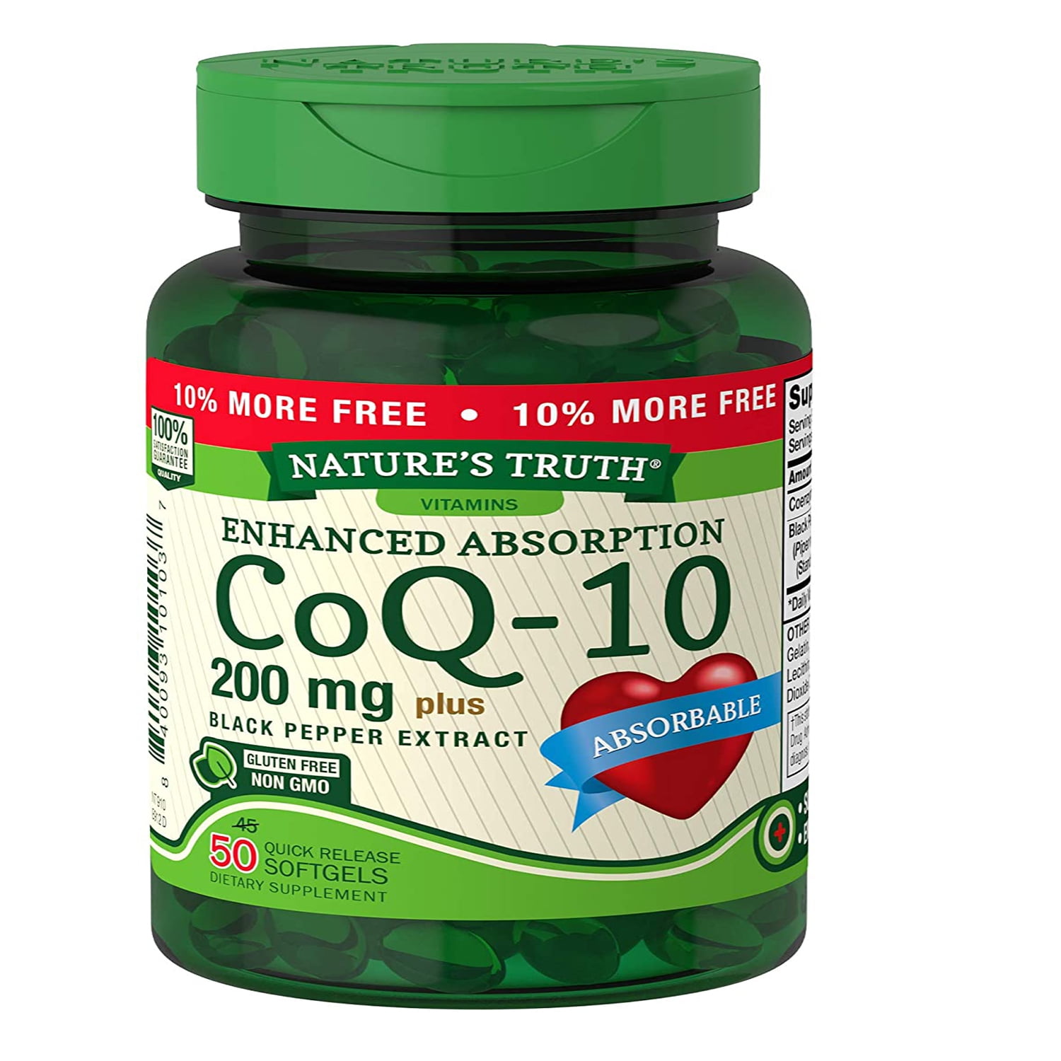 3 Pack - Nature's Truth Enhanced Absorption CoQ10 200 mg Softgels, 50 ea