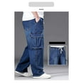 thumbnail image 5 of LIBRCLO Big and Tall Jeans for Men Straigh Leg Casual Cargo Denim Pants with Pockets Drawstring Related Fit Jeans Size 3XL, 5 of 8
