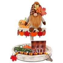 Fall Decor - 6 Pcs Fall Tiered Tray Decor Bundle - Farmhouse Wooden Signs Decor with Fall Themed Bead Garland for Rustic Farmhouse Home Thanksgiving Autumn Harvest Kitchen Tier Tray Decorations