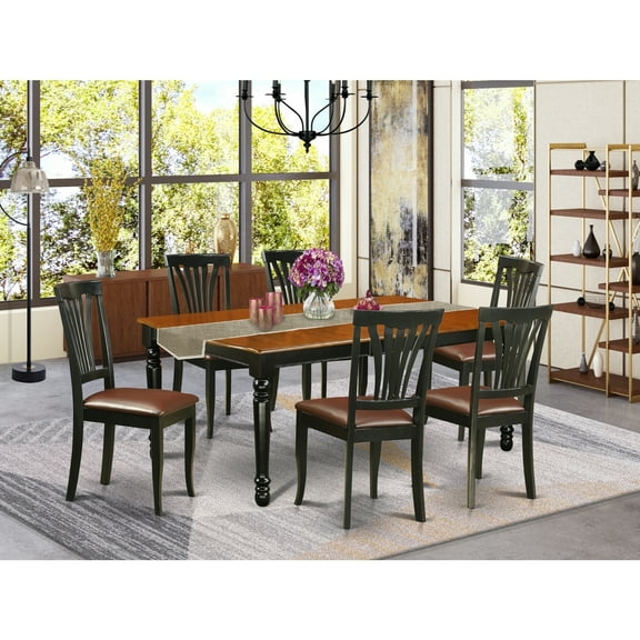 Kitchen Table Set with 6 Chairs - 7 Piece Dining Room Set - Rectangle Butterfly Leaf Table - Black Cherry Finish