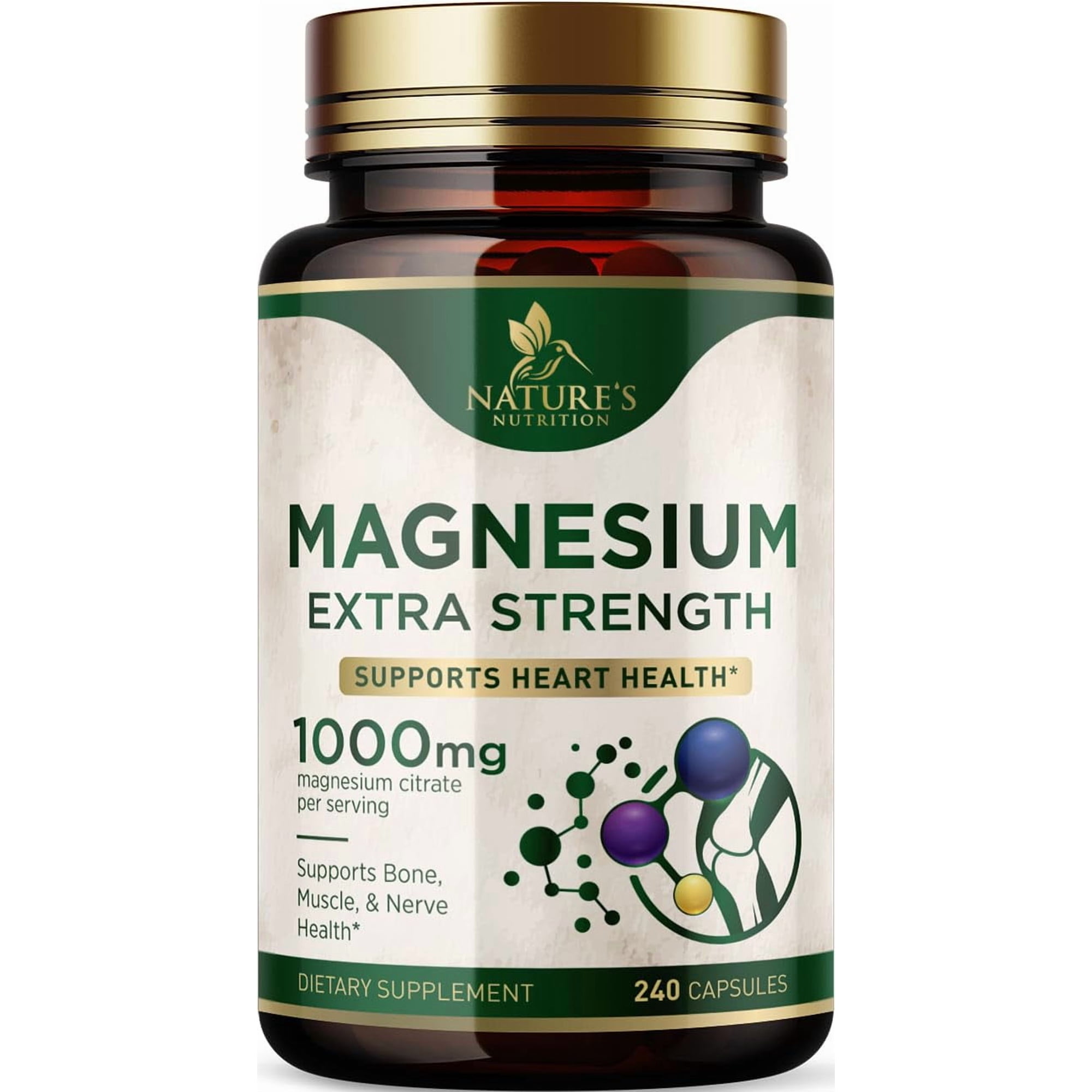 Magnesium Citrate 1000mg Per Serving - Extra Strength Magnesium for Bone, Muscle, Nerves & Heart Health Support, Natural Magnesium Supplement for Calm & Whole Body Support, USA Bottled - 240 Capsules
