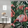 thumbnail image 2 of Orinice Tropical Shower Curtain Green Palm Leaves Pink Flamingo Floral Plant Animal Flower Leaf Summer Boho Bathroom Home Curtain Decor with Hooks 60x72, 2 of 7
