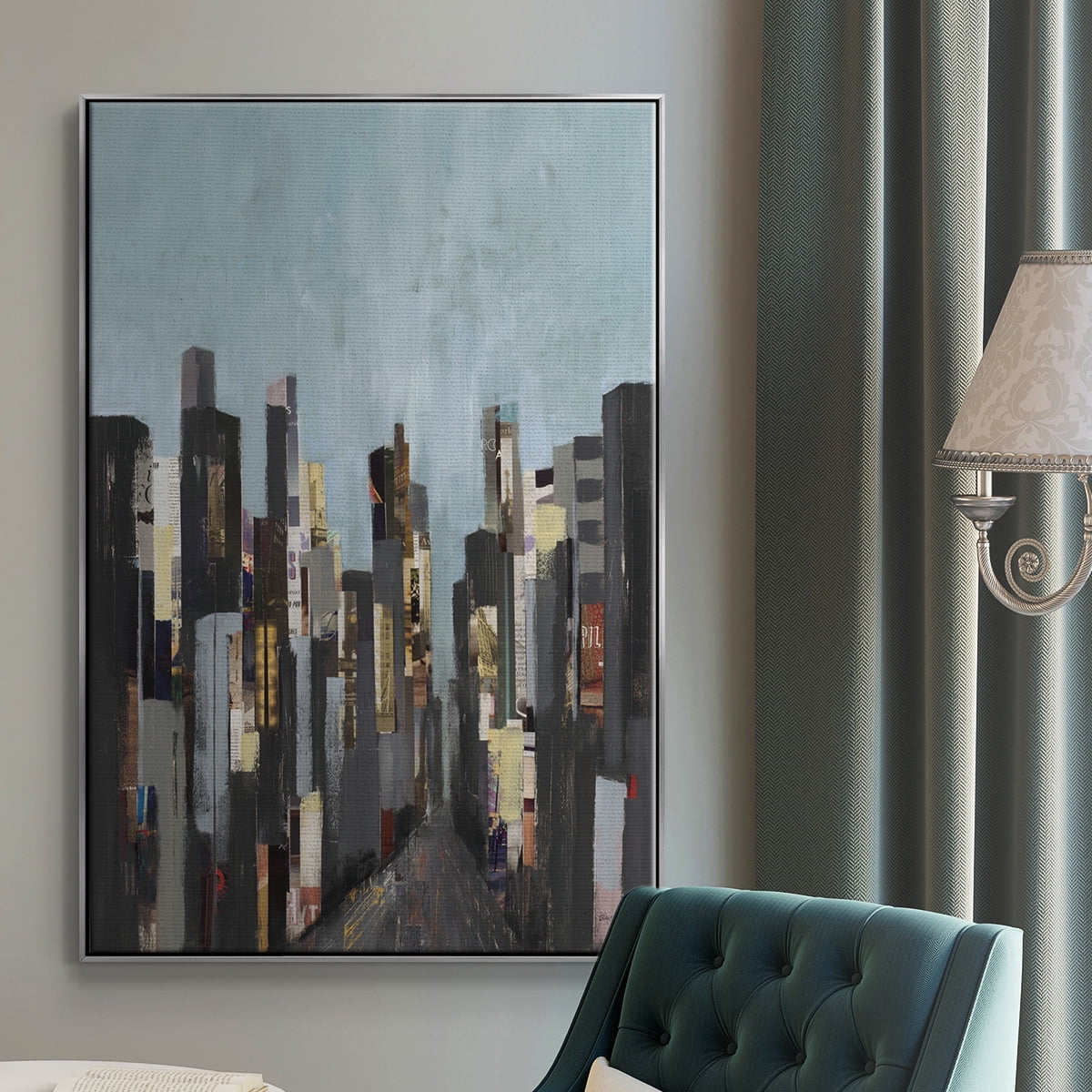 City Beat Framed Premium Gallery Wrapped Canvas - Ready to Hang - 17 x 25 - Silver Floating Frame
