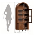 thumbnail image 2 of Aisword 71" Tall Arched Bookcases, 5-Tier Modern Farmhouse Bookshelf with Adjustable Shelves & Sliding Doors, Wood Display Storage Cabinet for Living Room, Office, Walnut Withdoors, 2 of 7