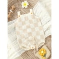 thumbnail image 2 of Qtinghua Newborn Baby Girl Summer Rompers Checkerboard Plaid Sleeveless Knitted One Piece Bodysuit Jumpsuit Outfits Light Camel 6-12 Months, 2 of 7
