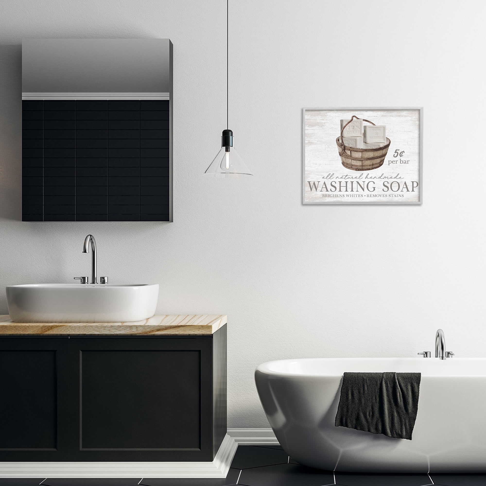Stupell Industries Vintage Laundry Soap Typography Painting Gray Framed Art Print Wall Art, 20 x 16