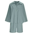 thumbnail image 5 of AINIYS Women's Casual 2 Piece Outfits Linen Solid Color Long Sleeve Button Shirts Matching High Waist Drawstring Shorts Sets Mint Green XXL, 5 of 9