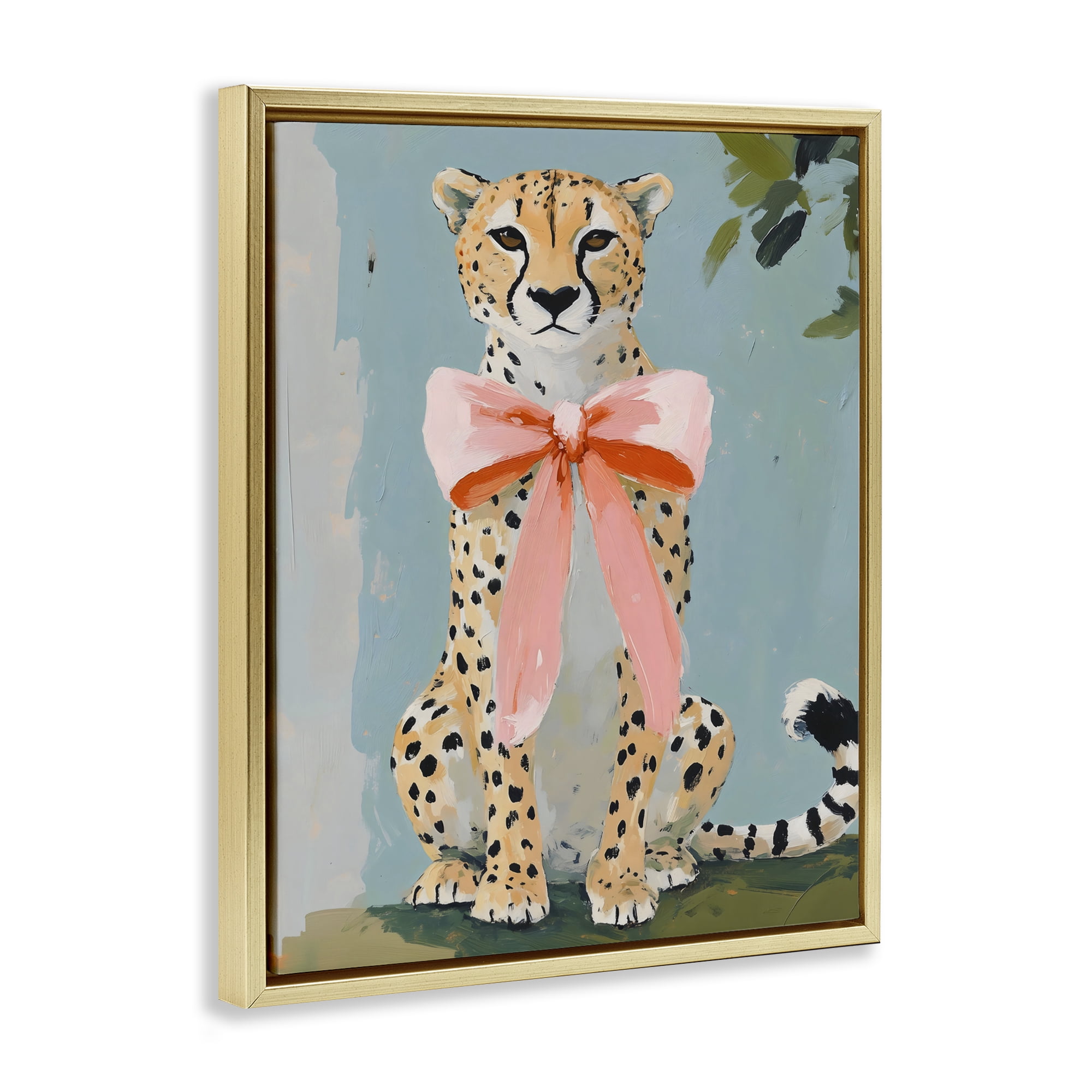 Stupell Industries Cheetah with Big Pink Bow Gold Framed Floater Canvas Wall Art, design by The Prints Vibe