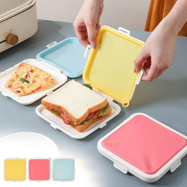 Caja para Sándwiches, Contenedor Portátil de Alimentos, Apto para Microondas, Hermético y Ligero, Diseño Fácil de Limpiar, Ideal para Viajes y La Escuela, Tamaño 155 X 155 X 16 Mm.