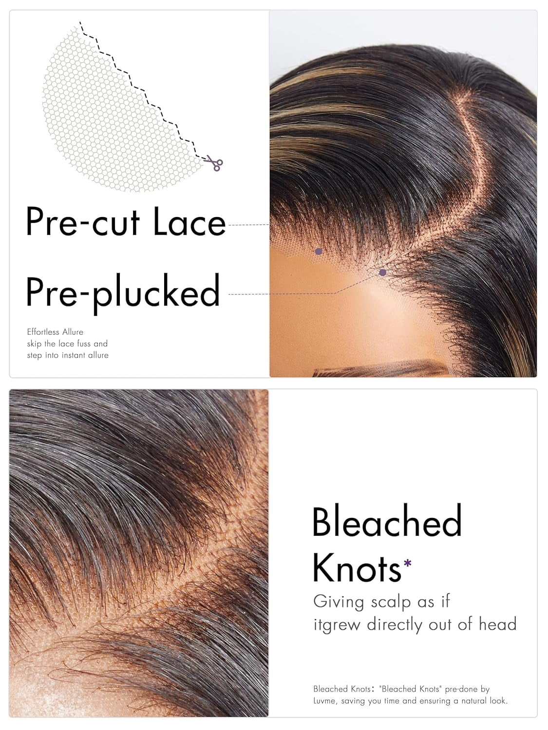 LUVME 12" HAIR Ombre Blonde Highlight Silky Straight Glueless Pre Cut Lace Bob Wig for Women