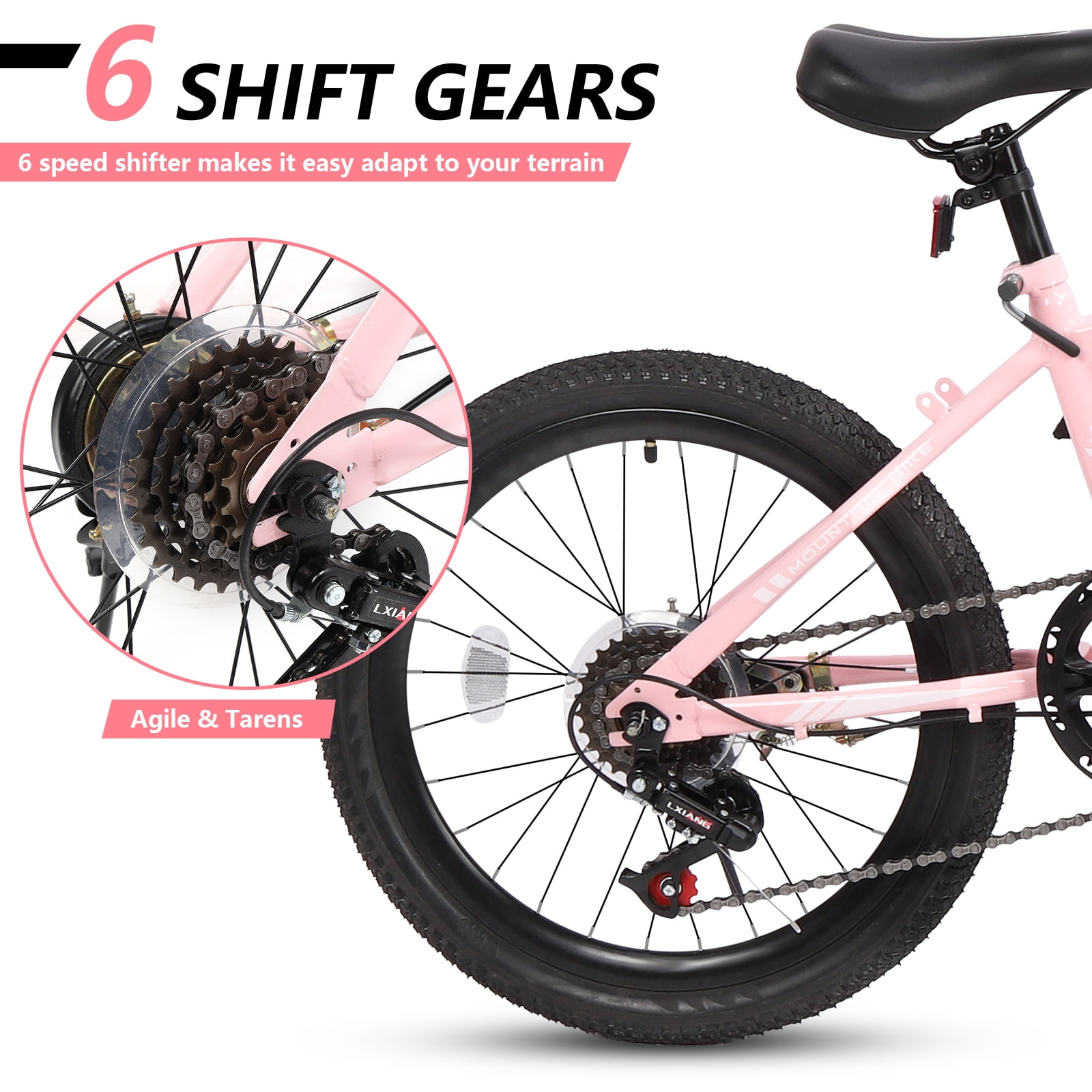 20-24 inch Bike,6-Speed Mountain Bike for Men Women Boys Girls,Comfort Saddle,Pink