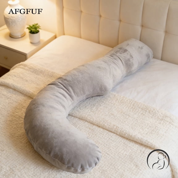 AFGFUF J-Shaped Pregnancy Pillow, Full Body Maternity Support, Hypoallergenic, 39" x 28.14", Gray