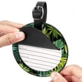 thumbnail image 2 of Tropical Jungle Palm Leaves 2pcs PU Leather Round Bag Tags with Privacy Cover and Name ID Tag - Suitcase Tags for Travel Luggage, Handbags, Backpacks, School Bags, 2 of 6