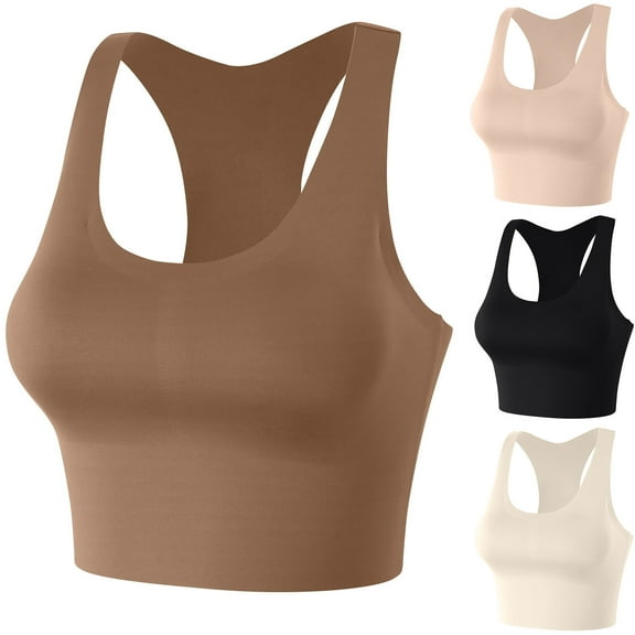SMihono High Impact Sports Bras for Women - Scoop Neck Racerback Longline Workout Crop Tops with Built in Shelf Yoga Bra Coffee L