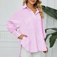 thumbnail image 6 of XFLWAM Women's Striped Long Sleeve Button Down Shirt with Pocket Casual Boyfriend Blouse Tops with Smocked Cuffed Pink S, 6 of 8