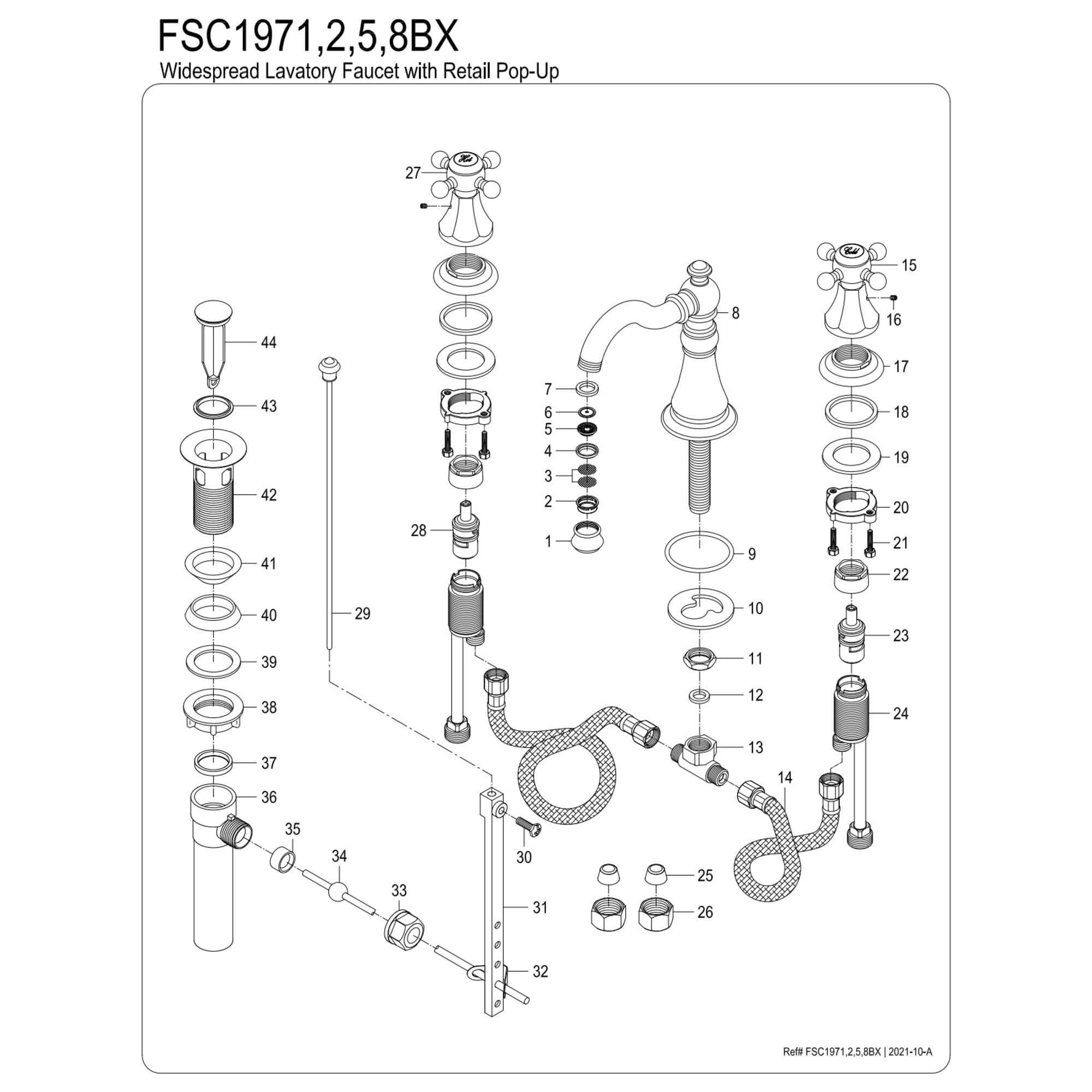 Kingston Brass FSC1978BX Metropolitan Widespread Bathroom Faucet with Pop-Up Drain, Brushed Nickel