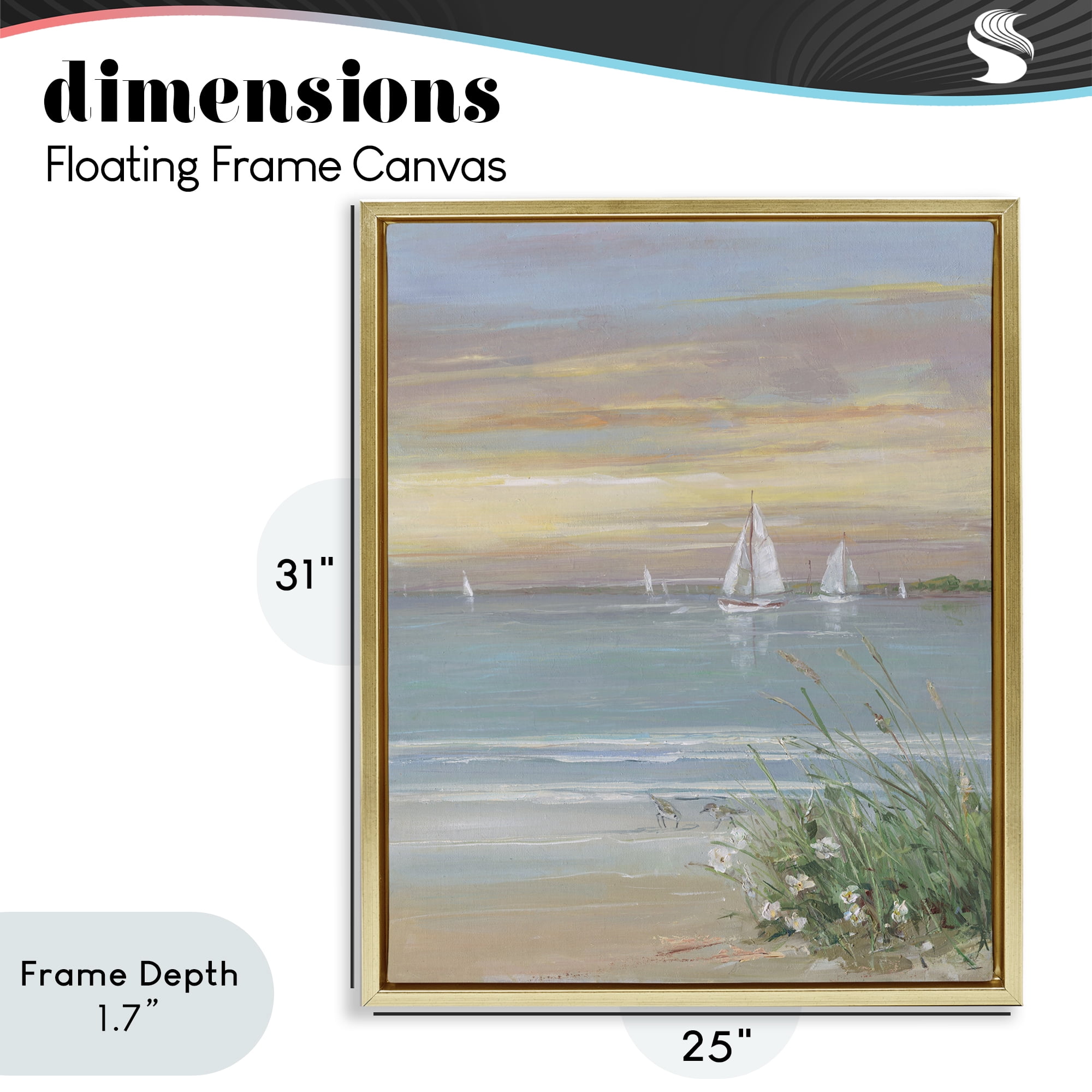 Stupell Industries Sailboats Beyond Sandy Shore Gold Framed Floater Canvas Wall Art, design by Sally Swatland