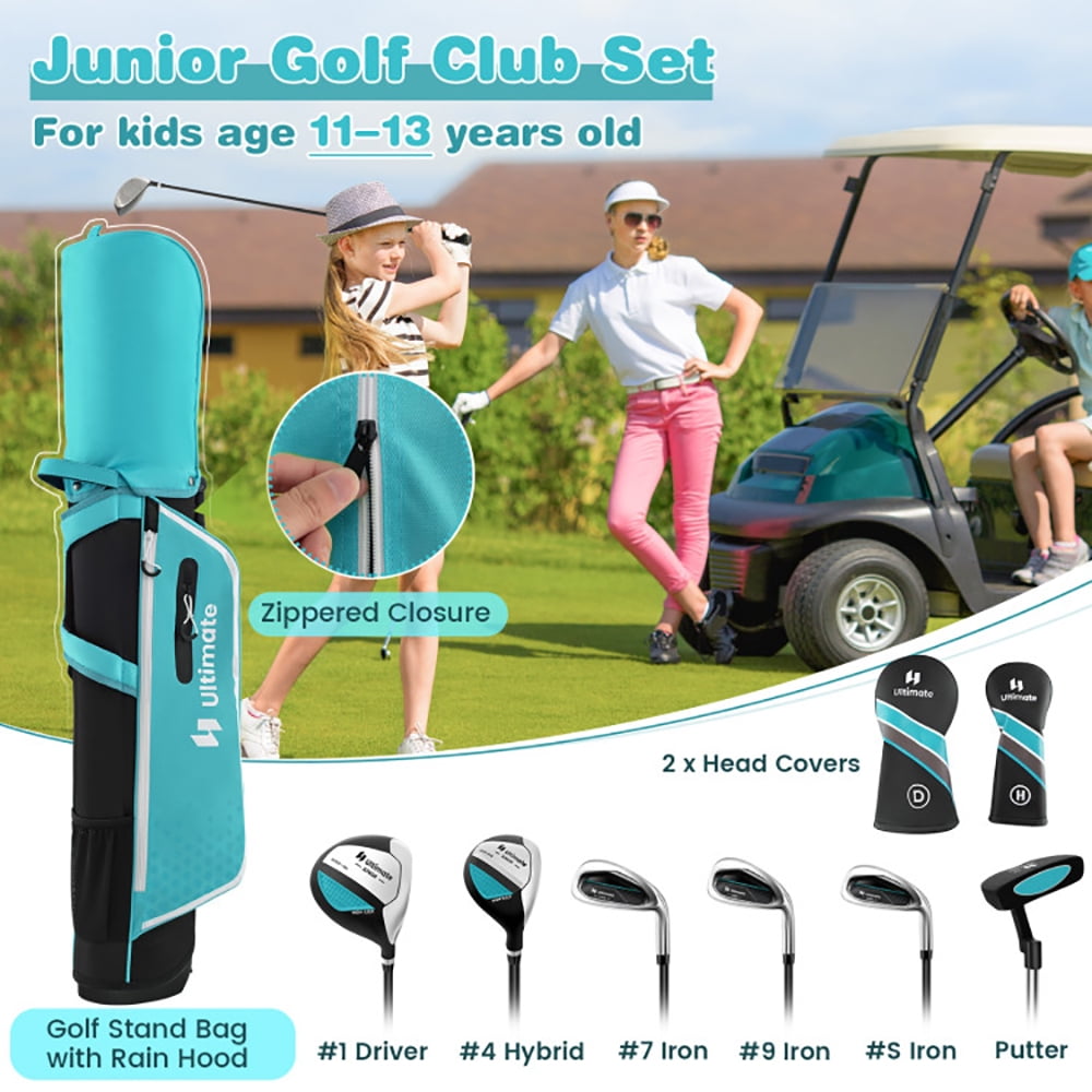 Resenkos Golf Carry Bag Set ,Golf Cart Bag Set,Junior Complete Golf Club Set with Stand Bag Rain Hood-Blue