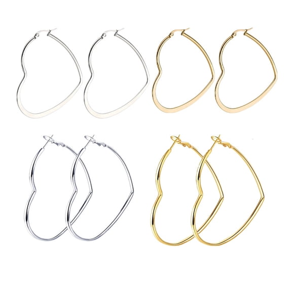 14K Gold Plated Heart Hoop Earrings for Women, Lightweight 50mm Heart Shape Hoops, Hypoallergenic Daily Wear Jewelry(4Pairs)