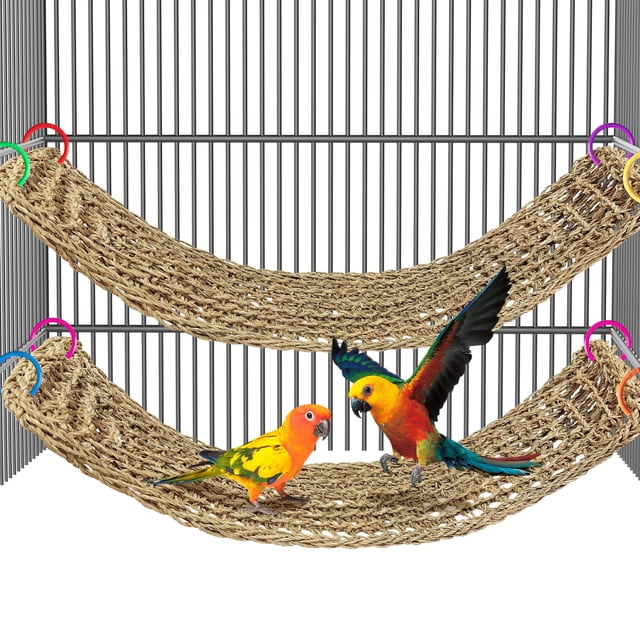 Hamaca de Estera de Hierba Marina para Pájaros con Escalera de Cuerda para Jaula - Arfubye