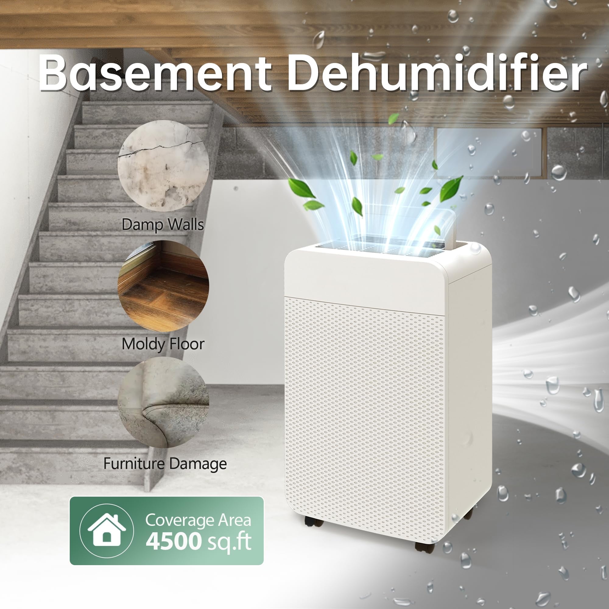 Kcpolre 80 Pint Dehumidifier for Homes, Basements & Large Rooms, Dehumidifier with drainage hose, Auto Defrost, 24H Timer, Child Lock