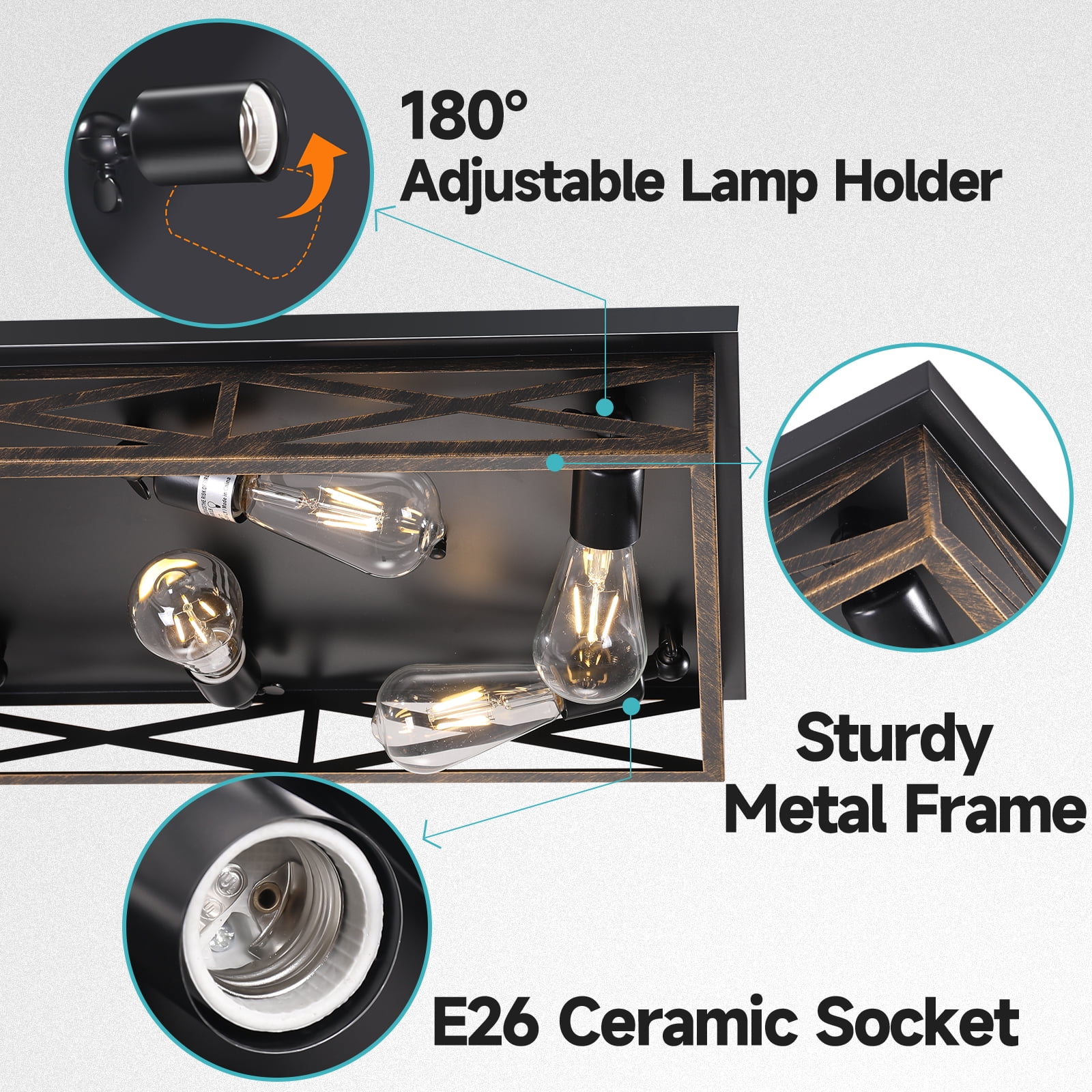 Farmhouse Rustic Ceiling Light for Kitchen, 8-Light Hallway Flush Mount Light Fixtures Ceiling Mount,31.49" Industrial Metal Cage Ceiling Light for Farmhouse,Kitchen,Hallway E26 Base(1 Pack)