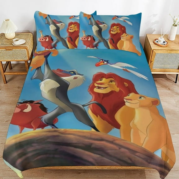 The Lion King Duvet Cover 3 Pcs Set Cute Kids Comforter Cover with 2 Pillowcases Luxury Soft Bedding Bedroom Decor for Teens Boys Girls, 86"x70"