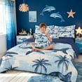 thumbnail image 3 of meiyoeat Palm Tree Coastal Shark Twin Bedding for Boys Girls, Beach Summer Ocean Wildlife Bedding Comforter Set, Sky Blue, Blue Reversible, 7-Piece, 3 of 6